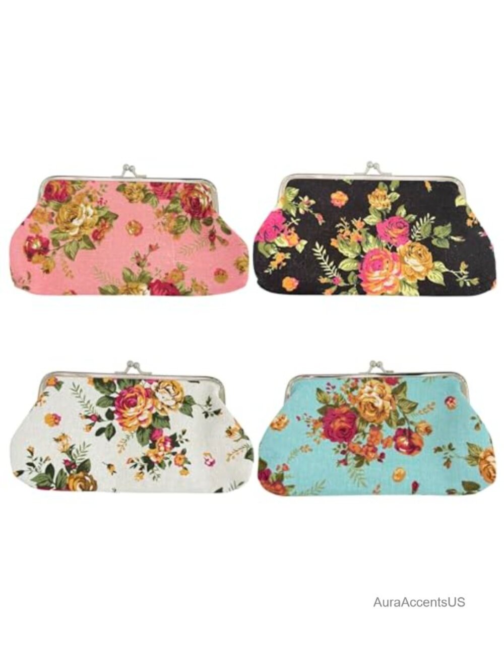 Long Canvas Floral Coin Purses with Kiss Lock Clasp